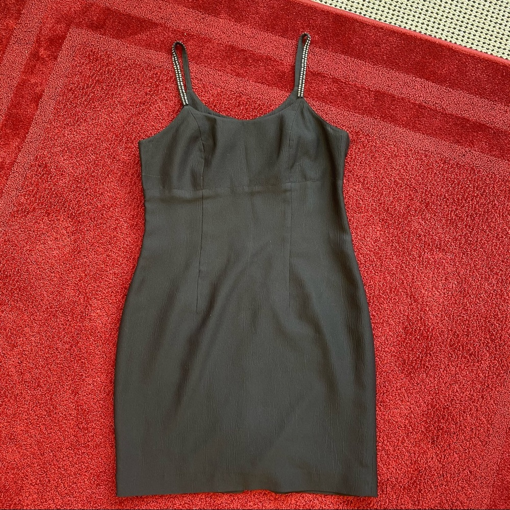 Simon Chang Black Dress with Rhinestone Straps